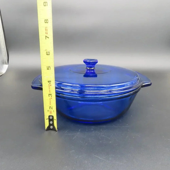 Cobalt Blue Vintage 2 QT Anchor Ovenware Covered Casserole Dish W Handles & Lid - Picture 4 of 9